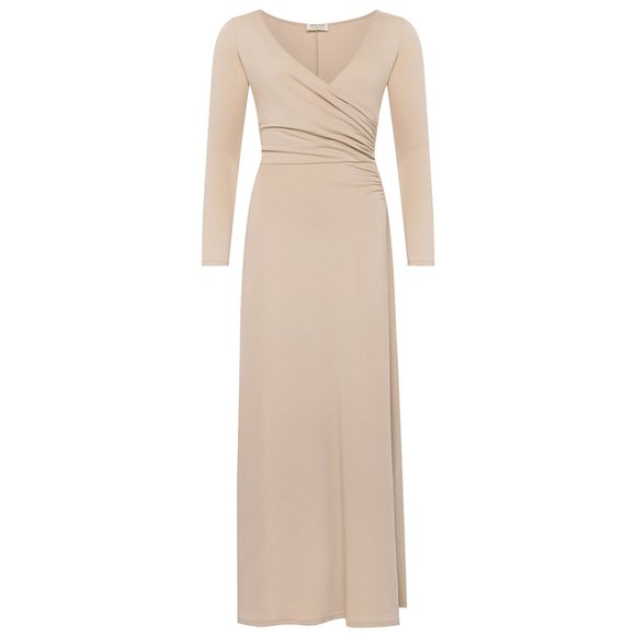 Beige Maxi Dress w/ High Slit | Long Sleeve | NWT | Fitted - Picture 6 of 6